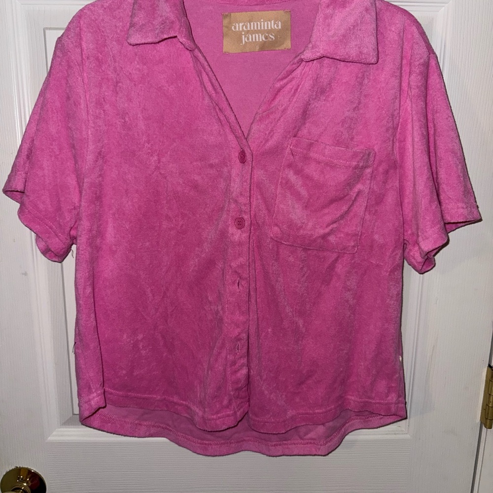 Araminta James pink terry shorts set